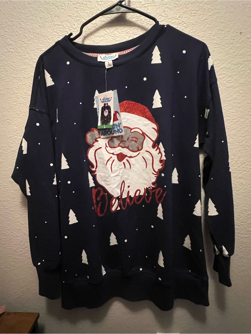 Women’s Navy 'Believe' Santa Crewneck Sweater